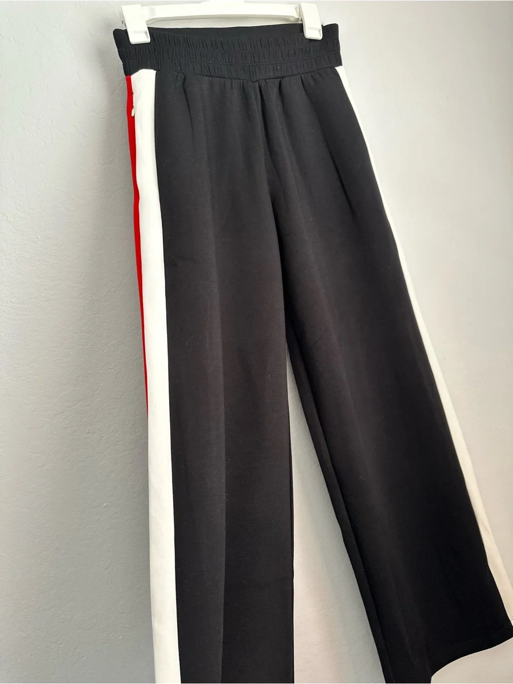 SPANX AirEssentials Black Wide-Leg Pants with Red and White Side Stripes - Picture 5 of 8